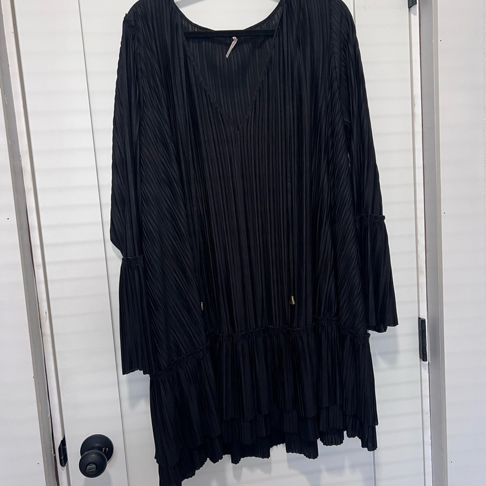 Free People Black Pleated V-Neck Dress